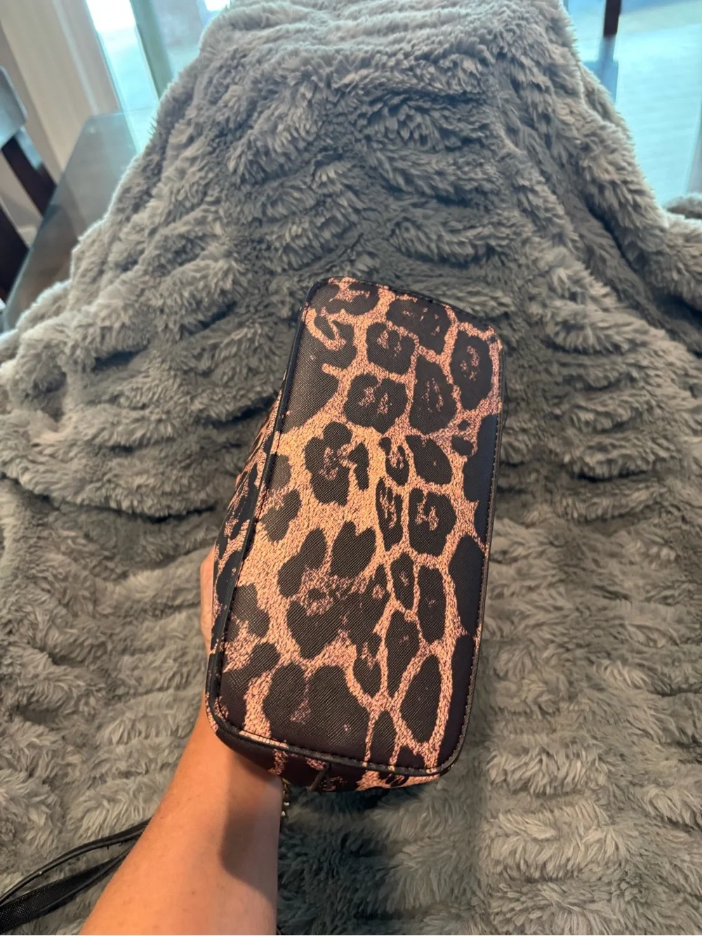 Aldo Black & Brown Leopard Print Crossbody with Gold Chain